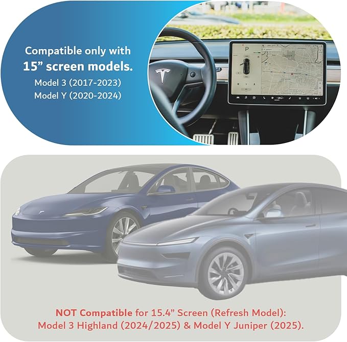 TUDIA 2-in-1 Snap-On Tempered Glass Screen Protector Case for Tesla Model 3 (2017–2023) & Model Y (2020–2024) – 15" Touchscreen Anti-Glare Scratch-Resistant Cover (Black)