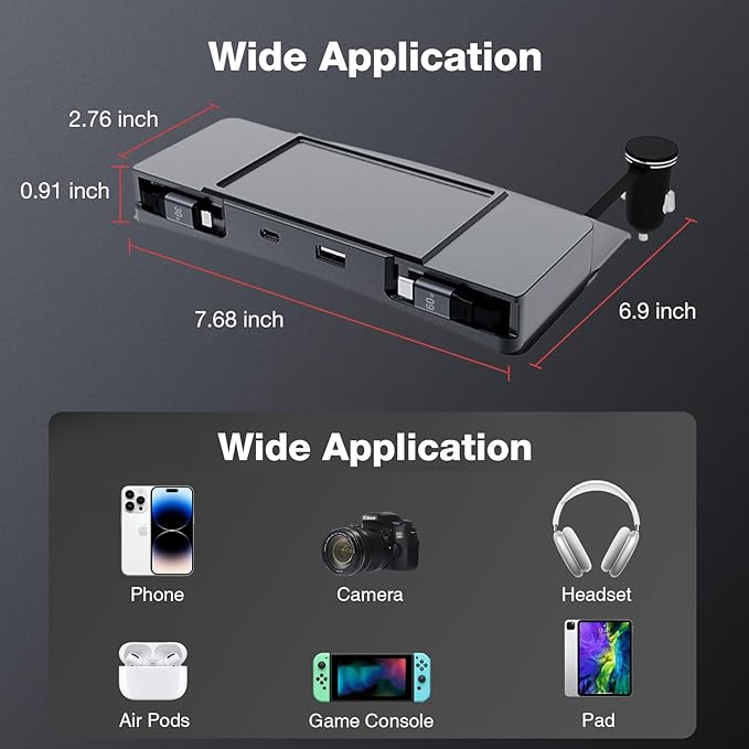 Retractable Center Console USB Hub for Tesla Model 3 Model Y 2021 2022 2023 2024, THELIFELICIOUS Interior Accessories Car Phone Charger, Fast Charging Docking Station