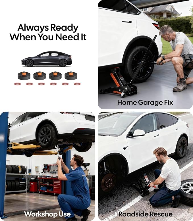 Wigoo Tesla Jack Pads for Model Y (Juniper) /3/S/X,【Heavy-Duty TPU, Battery Protection 】 Jack Lift Pucks, Odorless Non-Slip Tesla Accessories, Fits All Factory Jack Points, 4-Pack with Storage Case
