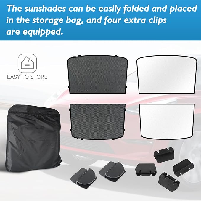Tesla Model Y Sunroof Sunshade Glass Roof Sunshade Foldable Compatible with Tesla Model Y 2023 2022 2021 2020 Upgrade (4 Piece Set)