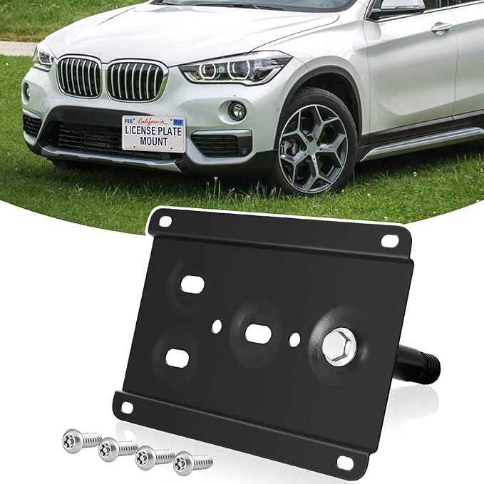 License Plate Holder Front License Plate Bracket No Drill Tow Hook Mount Anti-Theft Frame Compatible with 2016-up BMW F48 X1,11-17 F25 X3,14-up F26 X4,14-up F15 X5,15-up F16 X6,09-16 E89 Z4