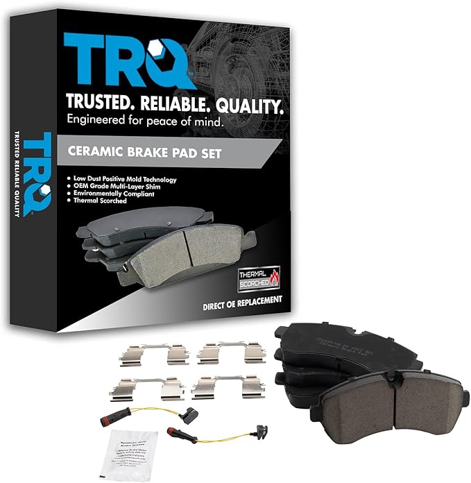 TRQ Front Ceramic Brake Pad Set Includes Contact Point Grease and Hardware Compatible with 07-09 Dodge Sprinter 3500 07-20 Freightliner Sprinter 3500 10-21 Mercedes-Benz Sprinter 3500