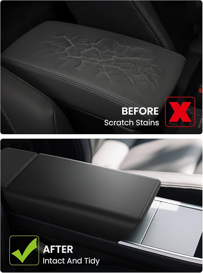 Center Console Non-Slip Armrest Cover – Specifically Designed for the New Tesla Model Y 2025 2026 Refresh (Juniper) and Tesla Model 3 Refresh (Highland) – New Model Y Juniper Accessories Black