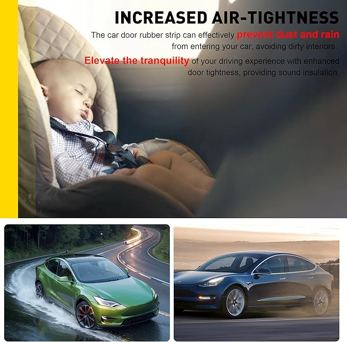 Car Weather Stripping for Tesla Model 3, Soundproof Seal for Wind Noise Reduction, Door & Trunk & A/B Pillar Rubber Seals