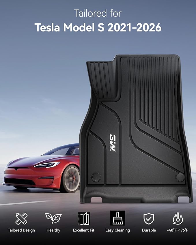 3W Floor Mats & Cargo Liner Fit for Tesla Model S 2021-2025 All Weather TPE Custom Fit Floor Liners for 1-3 Rows and Trunk Full Set Car Mats Black