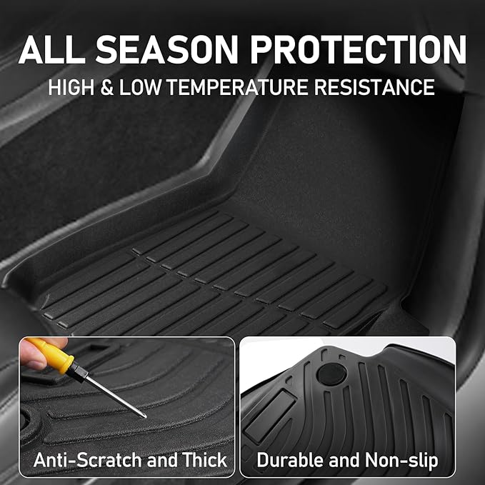 Floor Mats Replacement for Tesla Y 5-Seater 2020-2024, TPE All Weather Custom Fit, Front & Rear 3PCS | Heavy Duty, Easy Clean - Black