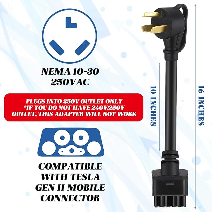 Relaxweex 16" Adapter Compatible with Tesla Gen 2 Mobile Portable Charger Connect Mobile Charger to Handle(not Compatible with Pre-2018 Model S/x Vehicles)(10-30p)