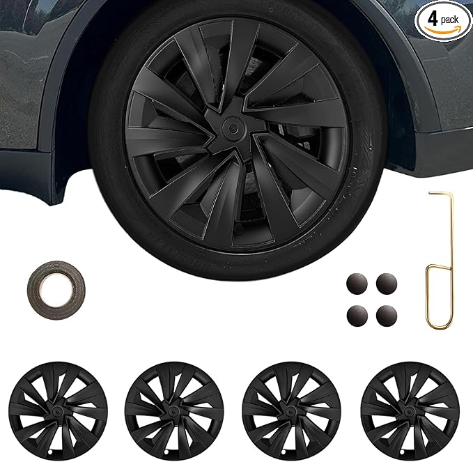 4Pcs Wheel Covers for Tesla Model Y Juniper 2026, 19 Inch Wheel Covers with Center Caps, Spiral Style Aero Wheel Protector Model Y Juniper Accessories (Matte Black)