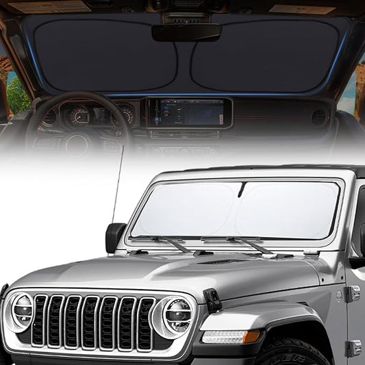 2025 Upgrade Thickened Windshield Sun Shade,Foldable Dashboard Shield Sun Visor for Jeep Wrangler Sahara Rubicon JK JL CJ YJ TJ for UV and Heat Windshield Sunshade with Storage Bag