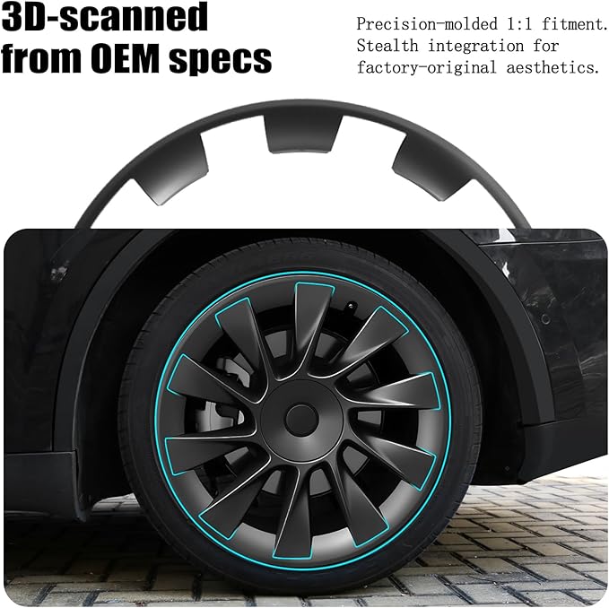 Wheel Rim Protect for Tesla Model Y 20" (2020-2024), Easy-Install Hubcaps Wheel Cover, Scratch-Resistant Car Tire Trim Rings, Stylish Design for Induction Wheels, Gunpowder 4Pcs Model Y Accessories