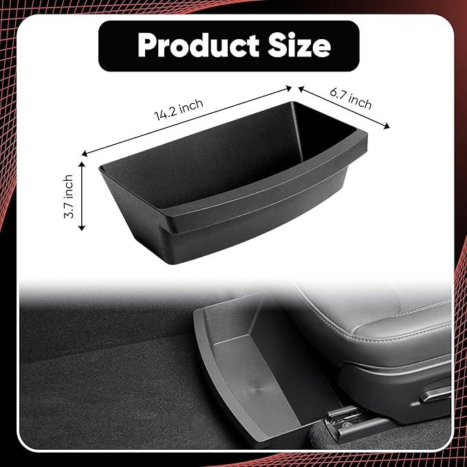 Under Seat Storage Box for Tesla Model Y Juniper 2025-2026, Custom-Fit Under-Seat Organizer Bin Tray for Front & Rear Seats, Waterproof TPE Interior Accessories, 2 Pack, Black, No-Drill