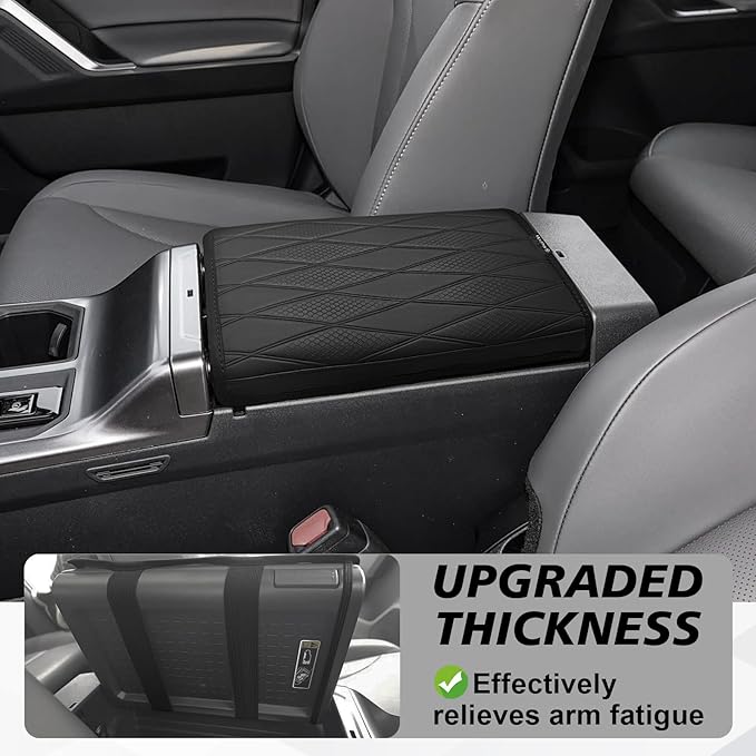 Muslogy Center Console Armrest Cover Compatible with 2026 Toyota RAV4 Accessories Comfort Armrest Pad Arm Rest Cushion Vegan Leather Protector Regular Thick(V2 Diamond Pattern)