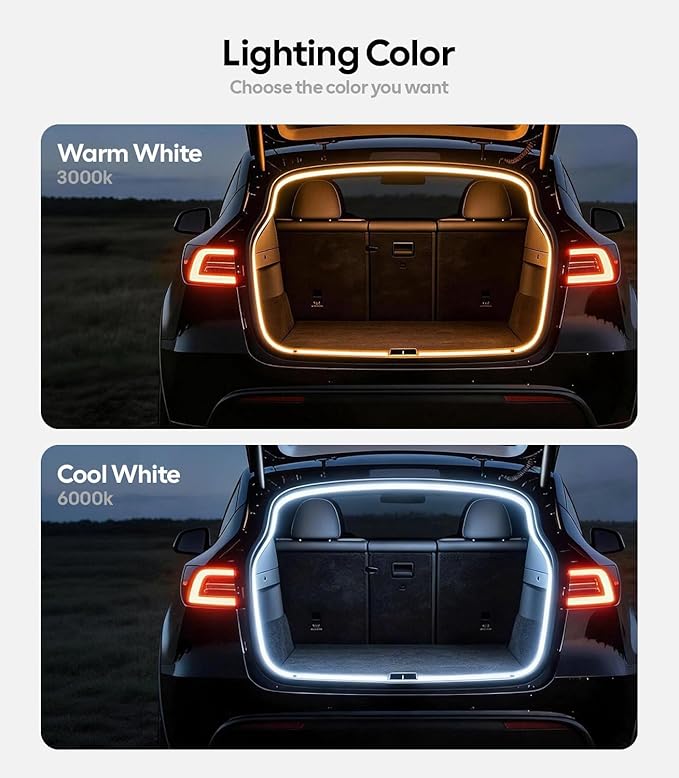 Wigoo Tesla Model 3 Accessories Trunk COB Light Strip[Tool-Free & Damageless Installation, Seamless and Uniform Glow], Waterproof, Fit for 2020-2026 Tesla Model 3/Highland, Warm White Light.