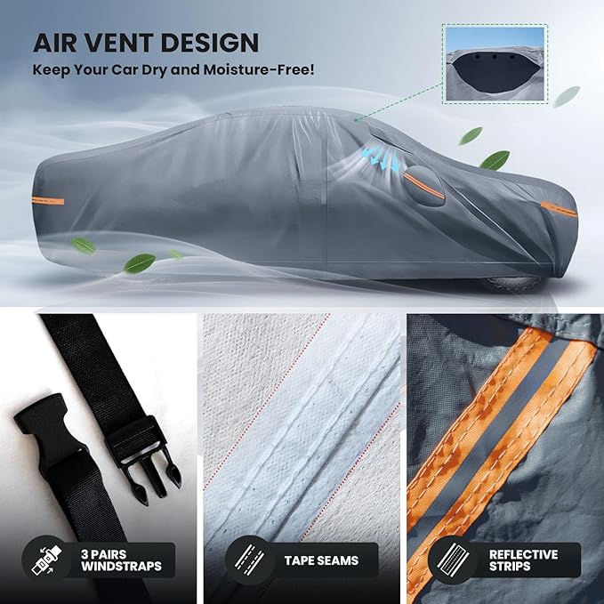 Waterproof Volkswagen Jetta(2005-2026) Car Cover with Breathable Vents, [2025 Upgrade] Premium Covers with Cotton Liner and Zipper Door,Sun Rain Snow Dust Uv Protection.(Gift with Towel)