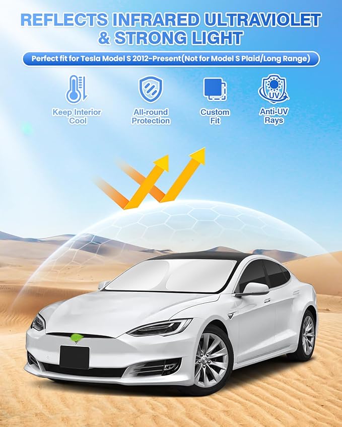 Sunshades for Tesla Model S 2012-2025 2026 (Not for Model S Plaid/Long Range) Windshield Sun Shade Side Rear Window Shade Cover Sun Visor Shield Privacy Protection Keep Vehicle Cool Black 8PCS