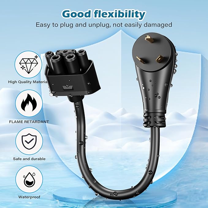 HiFind NEMA TT-30 Adapter Plug for Tesla Gen 2 Mobile Charger 1 Ft with Grip Handle, TT-30P Generator Plug to Portable Mobile Adapter Cord, 120V 30 Amp Fast Charging for EV Model S/3/X/Y, ETL