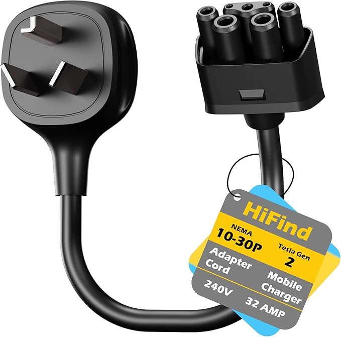 HiFind NEMA 10-30 Adapter for Tesla Gen 2 Mobile Charger 1 Ft, Connect Tesla Portable Charger to 10-30 Plug 240/250V Outlet 32 Amp Fast Charging for EV, Model S/3/X/Y, Safe & Durable, ETL, Black