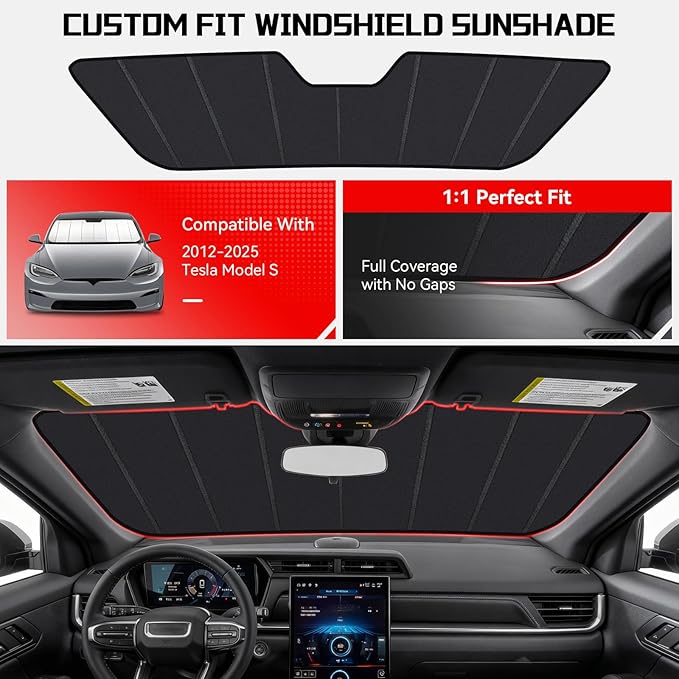 Windshield Sun Shade Custom Fit for Te-SLA Model S 2012-2025, Accordion Folding Thick Window Sunshade Block Heat 99% UV Rays Sun Visor Keep Cooler Car Accessories