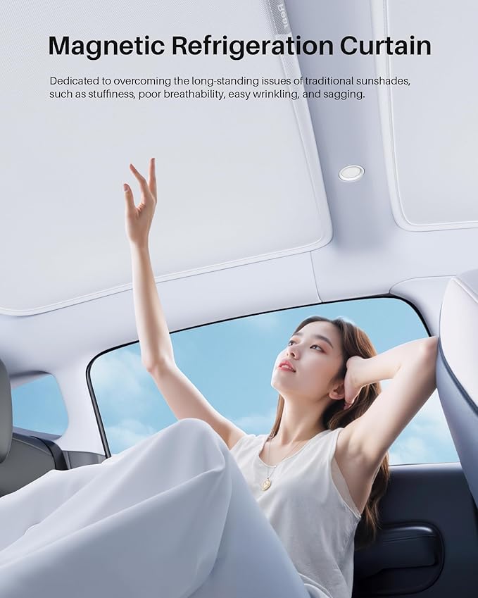 Tesla Model 3 Roof Sunshade, Magnetic Snap-On, Non-Sagging Glass Roof Sun Shade, Extreme Heat Shield with Nano-Silver Layer, UV Protection, Seamless Fit Panoramic Sunroof, Blue