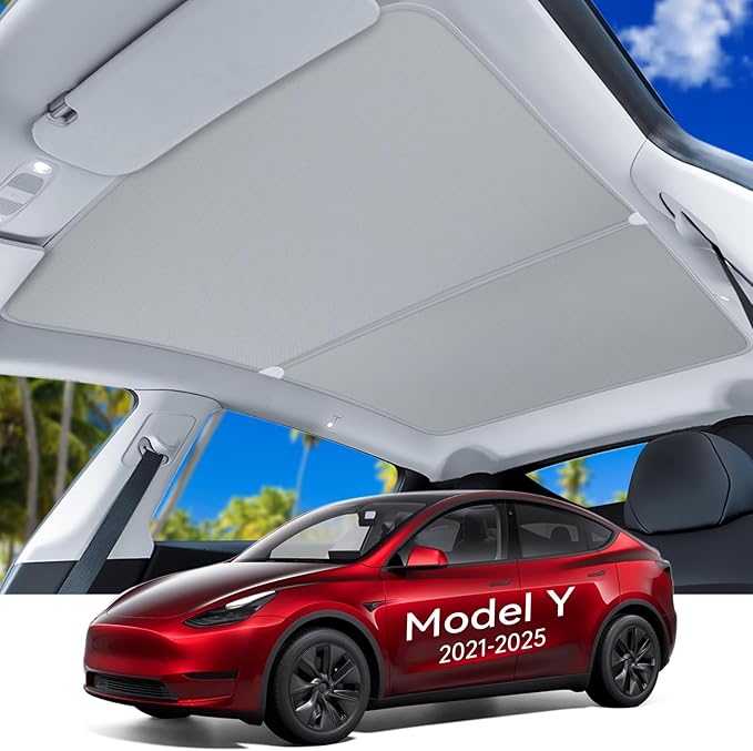 Farmogo Sunshade Roof for Tesla Model y Accessories 2020-2024 [Never Sag, Nano Ice-Crystal Coatings] Block UV and Keep Cooling for Tesla odel Y Accessories (Gray) 2pcs