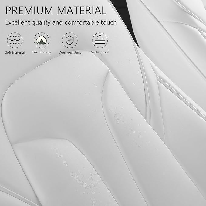 Xipoo Seat Cover Compatible with Tesla Model Y Seat Cover Nappa Leather Car Seat Covers Seat Protector Replacement for 2020-2023 Tesla Model Y Accessories(White-Nappa, Fully Wrapped 12 Pcs)