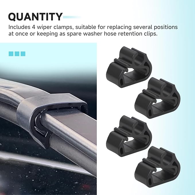 (4-Pack) Windshield Wiper Washer Hose Retention Clips, Compatible with Tesla Model 3 (2017-2025) / Model Y (2020-2025) Wiper Arm Spray Hose Tube Retainer Clips