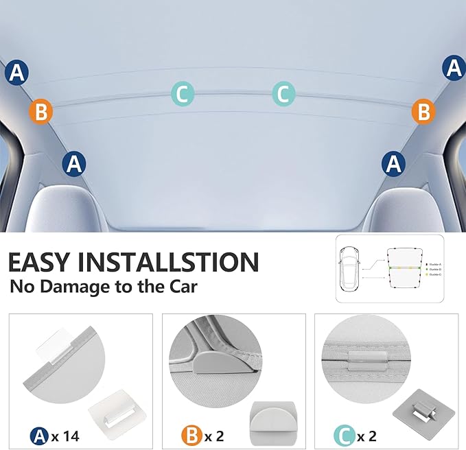 Glass Roof Sunshades for Tesla Model y,Heat Reflective Nano Ice Crystal Coatings UV Block Roof Sunshades No Sag Flodable Sunroof Sunshade for Tesla Model y