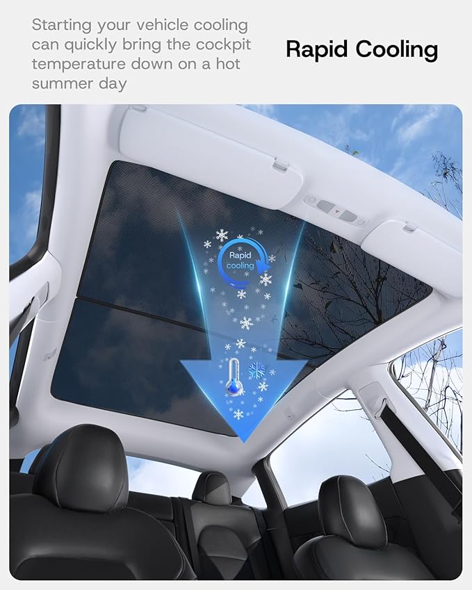Upgraded Sunshade Roof for Tesla Model Y 2020-2024, [Mesh Fabric& No-Sag & Magnetic Design] Heat Insulation Class Roof Sun Shade for Tesla Model Y Accessories, Black, 2PCS