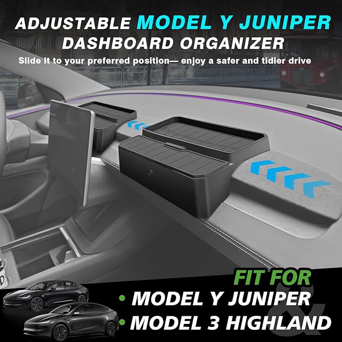 BestEvMod for 2026+ Model Y Juniper Refresh/2026 2025 2024+ Model3 Highland Refresh Sunglasses Holder Screen Dash Console Organizer Accessories Dashboard Organizer Back Storage Box Custom Fit Silicone