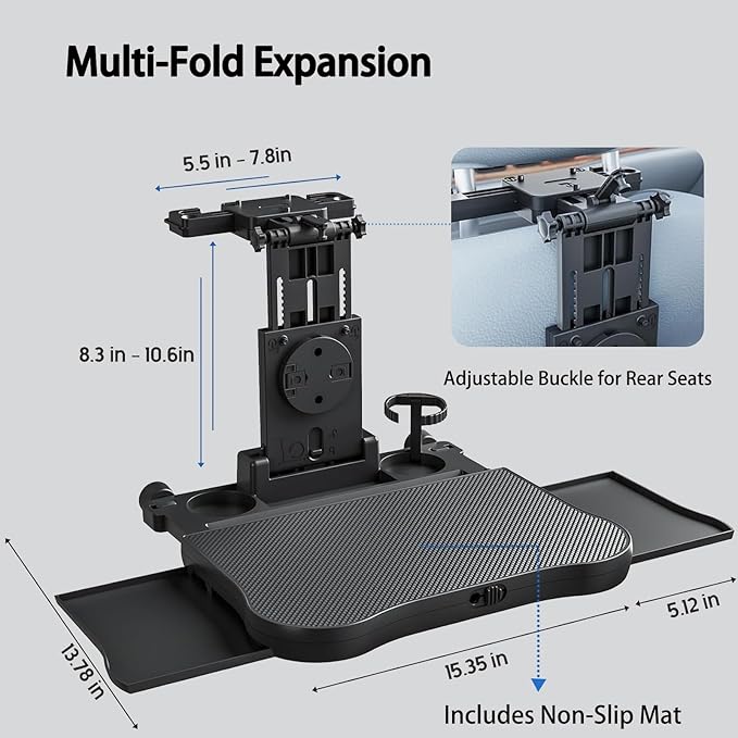 2-in-1 Car Steering Wheel Tray & Back Seat Headrest Tray with Phone Holder, Steering Wheel Desk Food Table for Car Laptop Mount Steering Wheel for Large SUVs, Trucks & Vans