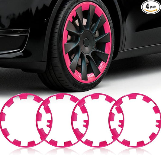 Wheel Rim Protector Hubcaps for Tesla Model Y 20 Inch (2020-2024), Easy-Install Hubcaps, Scratch-Resistant Trim Rings, Stylish Design for Induction Wheels, Brilliant Magenta 4Pcs Model Y Accessories