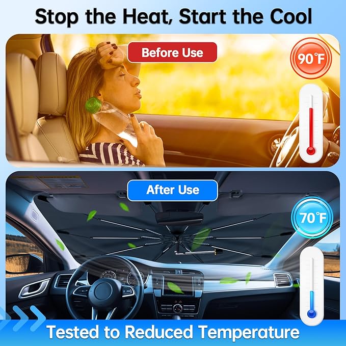 Windshield Sun Shade Umbrella for Dodge RAM 2500 2016-2026, Foldable Sunshade for Car Front Window, 360 Rotation Automotive Interior UV Protection for Outdoor Parking
