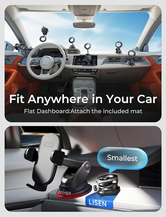 LISEN for Magsafe Car Mount, Cell Phone Holders for Your Car, Magnetic Car Accessories for Women Men Truck Jeep BMW for iPhone 17 Pro Max 16 15 14 13 12, Samsung S26, Black