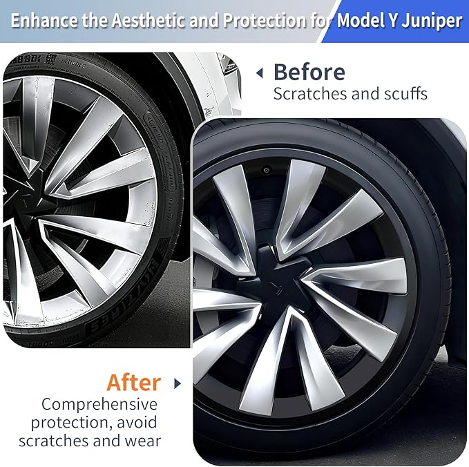 Tesla Model Y Juniper Rim Protector Fit 20" Helix 2.0 Wheels 2025-2026|Wheel Covers 20 inch|ABS Guard Hubcap Cover for Curb Rash Prevention| Model Y Juniper Accessories|Matte Black(Set of 4)