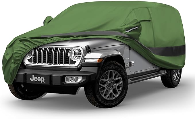 Heavy Duty Outdoor Car Cover Compatible with 2007-2026 Jeep Wrangler 4 Door,Waterproof All Weather for Automobiles, Outdoor Full Cover Rain Sun UV Protection with Zipper Cotton
