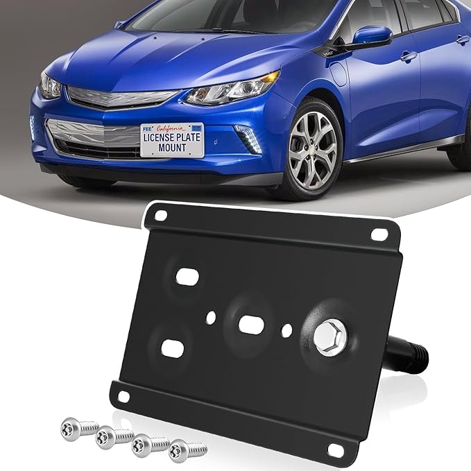 License Plate Holder Front License Plate Bracket No Drill Tow Hook Mount Anti-Theft License Plate Frame Compatible with Chevy Bolt 2016-2022, Volt 2016-2020