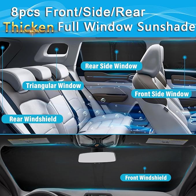 KMF 8pcs Full Window Sun Shades Custom Fit for Subaru Forester Accessories 2014-2018, Privacy Car Window Covers for Windshield Side Rear, UV Block and Blackout for Camping Outdoor