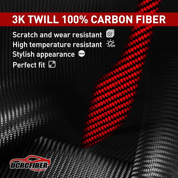 Genuine Carbon Fibre Exterior Door Handle Protector, Suitable for All Tesla Model 3/Model Y (Red)
