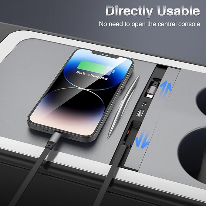 Retractable Center Console USB Hub for Tesla Model 3 Model Y, THELIFELICIOUS Tesla Interior Accessories Central Control Docking Station with Fast Charging Cables
