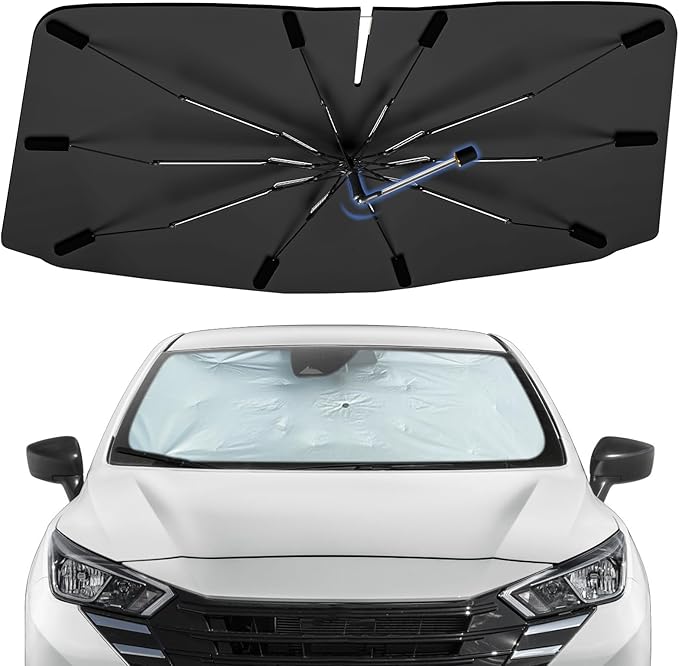 Windshield Sun Shade Umbrella for Nissan Versa 2020-2026, Foldable Sunshade for Car Front Window, 360 Rotation Automotive Interior UV Protection for Outdoor Parking, Keep Car Cool