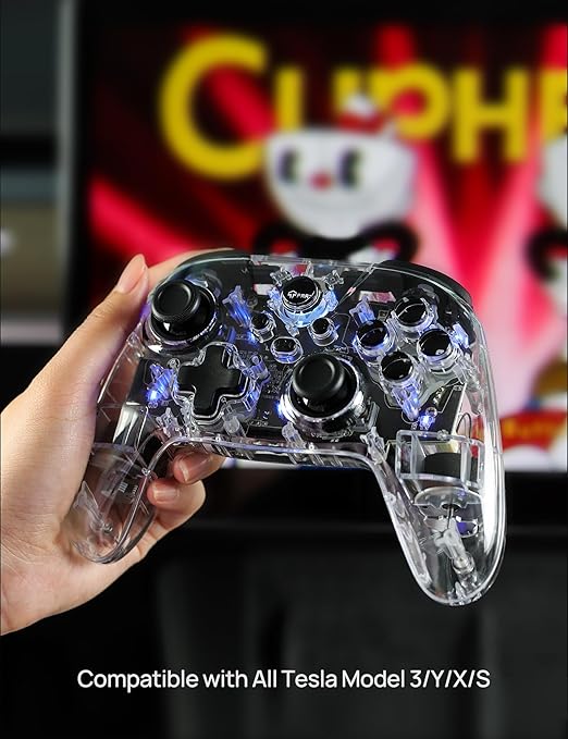 TPARTS Wireless Game Controller for Tesla Model 3/Y/S/X, Multi-Device Crystal Clear Controller with 7-Colors LED Mode Special Programmed and Design For Tesla/Switch/STEAM Deck/PC(1 pc)