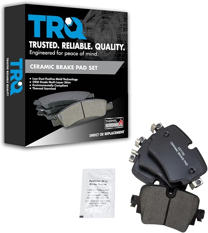 TRQ Rear Ceramic Brake Pad Set Includes Contact Point Grease Compatible with 2018-21 Jaguar F-Type L4 2.0L 2014-17 F-Type Base Model 2018-19 XJ V6 3.0L