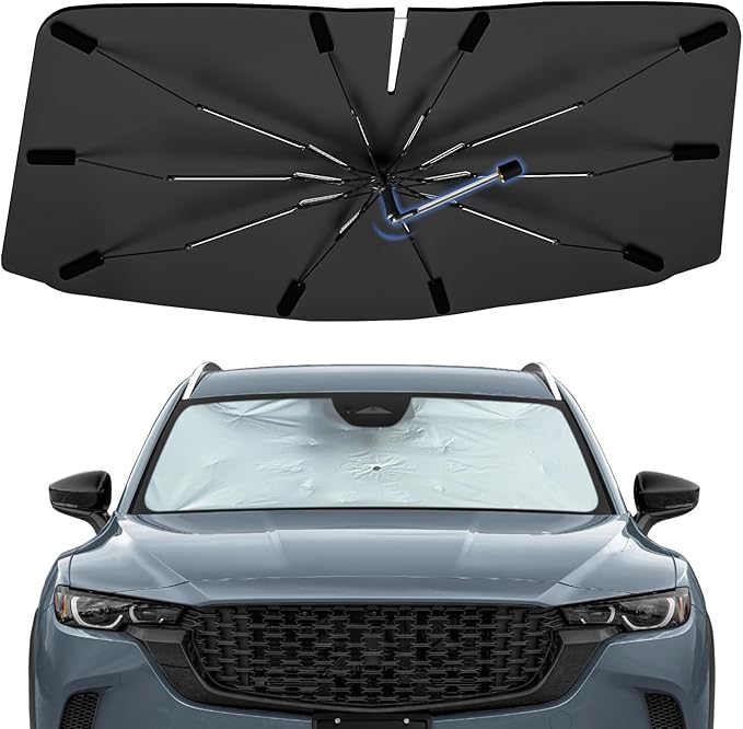 Windshield Sun Shade Umbrella for Mazda CX-50 2023-2026, Foldable Sunshade for Car Front Window, 360 Rotation Automotive Interior UV Protection for Outdoor Parking