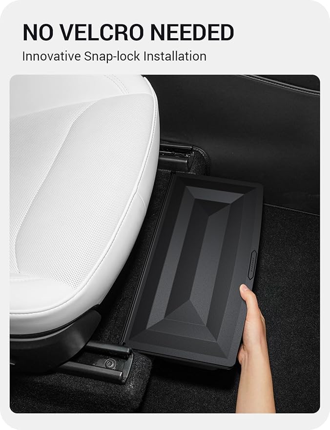 BASENOR 2PCS 2026 Tesla Model Y Juniper Under Seat Storage Box, Hidden Organizer Tray [No-Slip] with Dust Lid, Underseat Storage for 2025 2026 Model Y Juniper