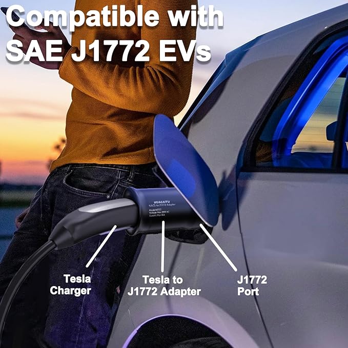 Tesla to J1772 Adapter, NACS to J1772 EV Charger Adapter Up to 80A 250V, for Tesla Charging station, High Power Wall Connector/Destination Chargers/Mobile Connectors, J1772 EVs Accessories for Travel