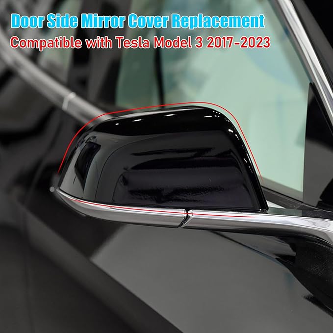 Jaronx Compatible with Tesla Model 3 Side Mirror Cover Replacement 2017 2018 2019 2020 2021 2022 2023 2024 2025, Passenger Door Wing Rear View Mirror Cover Caps for Tesla Model 3 Accessories(Black)