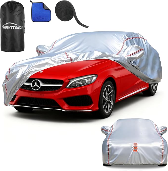 Car Cover Waterproof All Weather for Mercedes-Benz C-Class 2008-2025,All-Around Fastening and 4 Upgrades, 30s Quick-Install for Car Cover