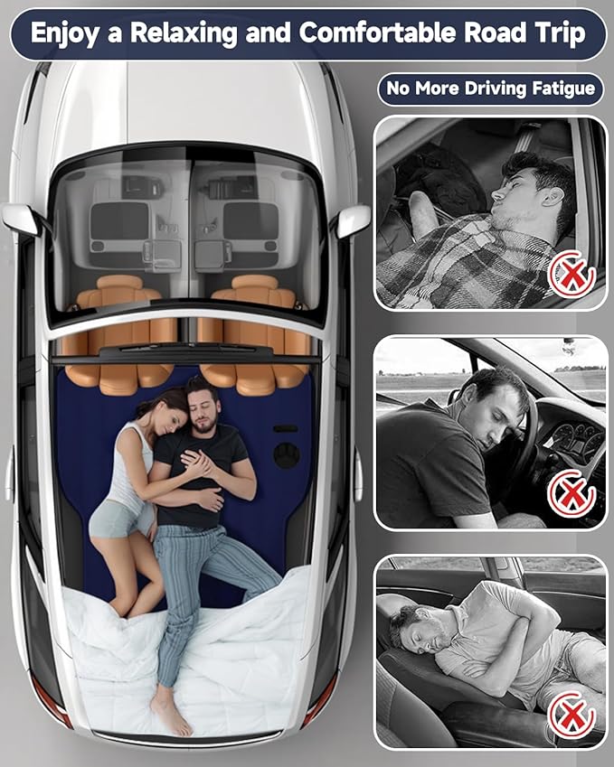 Umbrauto Air Mattress for Tesla Model Y, Custom Inflatable Camping Bed for Back Trunk, SUV Sleeping Pad w/Soft Flocking Surface, Durable 210T Fabric Bottom, Portable Pump for Travel, Navy