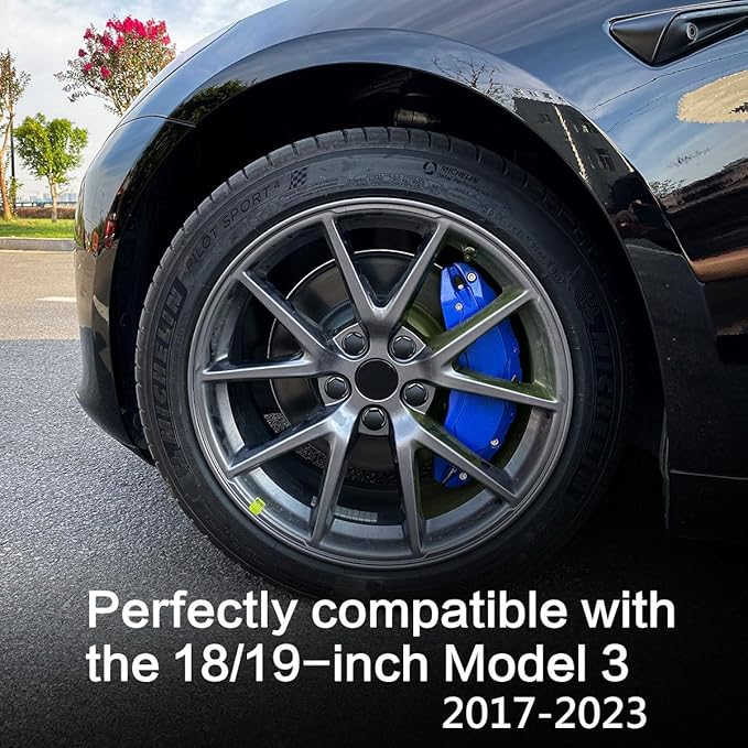 Brake Caliper Covers Set of 4 Compatible with for Tesla model 3 Accessories，2017-2023 18/19 inch Wheel Hub Brake Caliper Covers -Fit For Tesla Model3 Sports blue Brake Caliper(Sports blue)