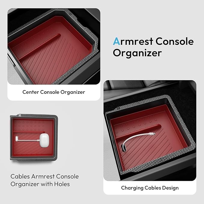 Center Console Organizer Tray for Tesla Model Y Juniper 2025-2026 & Model 3 Highland 2024-2026 [Premium PC + Silent Silicone Liner] Cup Holder for Tesla Model Y Juniper Accessories